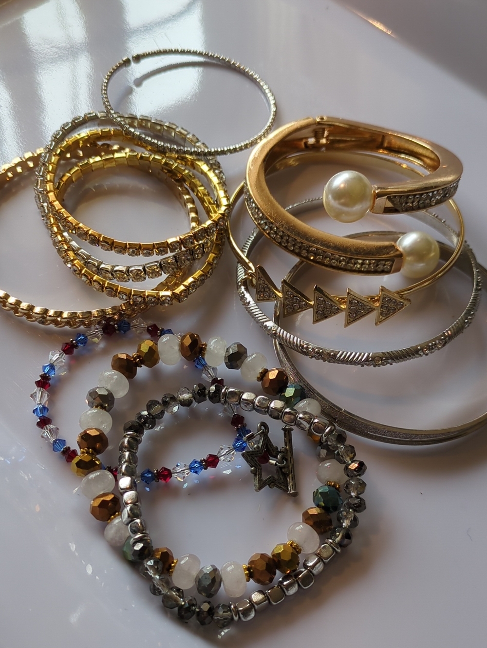 ☀️A56 Elegant Rhinestone and Sparkly Gold and Silvertone Bracelet Set